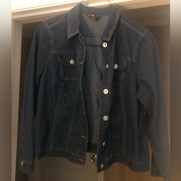 Stylish Blue Denim Jacket with Rhinestone Buttons for Women - Picture 1 of 6